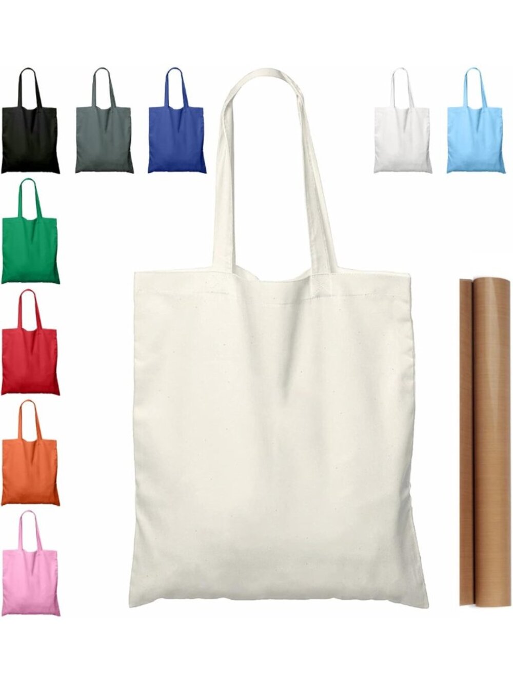 15'' X 16'' Natural Cotton Tote Bags - Lightweight Blank Bulk Cloth (12-Pack)